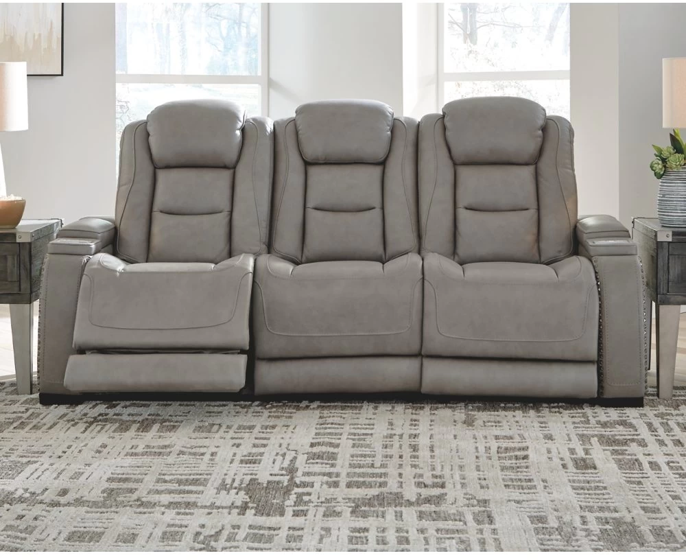 Signature Design By Ashley® The Man-Den Gray Leather Power Reclining Sofa With Adjustable Headrest 8 Signature Design By Ashley® The Man-Den Gray Leather Power Reclining Sofa With Adjustable Headrest - Image 8