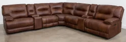 Man Wah Brown 7 Piece Brown Leather Power Reclining Sectional