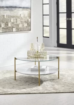 Signature Design By Ashley® Wynora White/Gold Round Coffee Table -Furniture comprehensive store 158b9cbf a00c 48f0 a3af afc9b28f7243