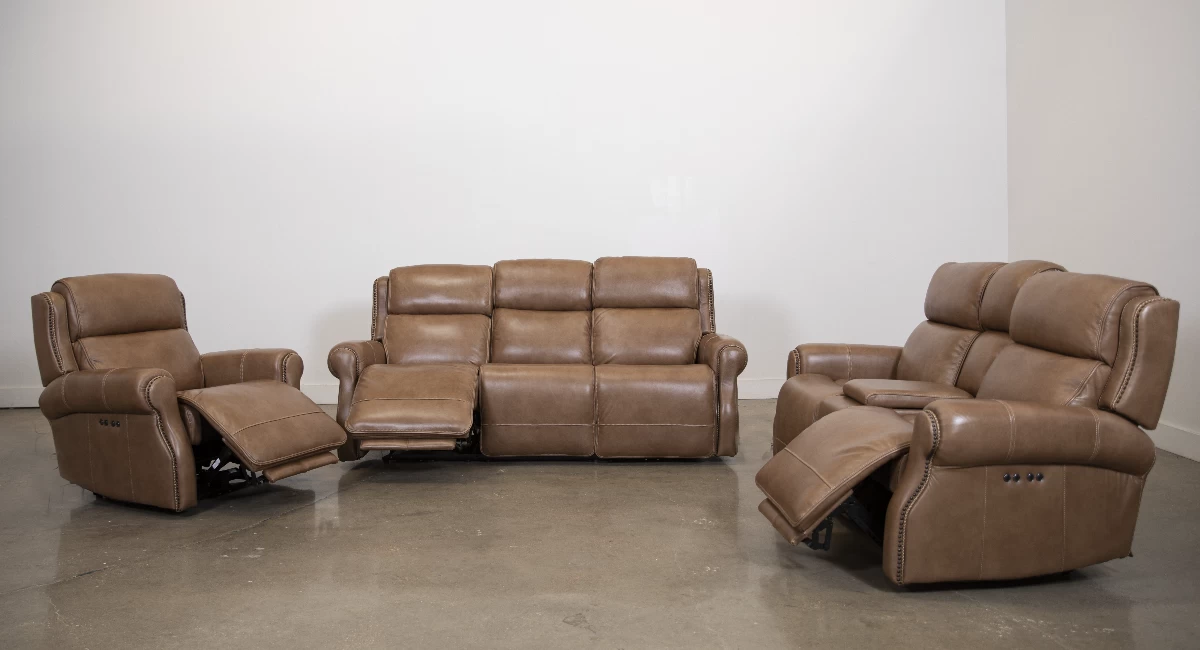 Man Wah Umber Leather Power Reclining Console Loveseat 11 Man Wah Umber Leather Power Reclining Console Loveseat - Image 11