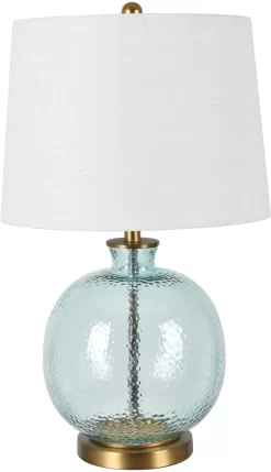 Crestview Collections Wilde Aqua And Gold Hammered Glass Table Lamp