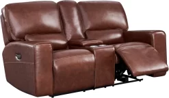 Leather Italia™ Georgetowne Broadway Brown Power Console Loveseat