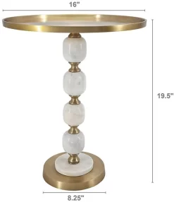 A & B Home Gold/White Round Side Table With Pebbled Stand -Furniture comprehensive store 1abe07d8 8840 41fd bf83 3977a9a9f6f2