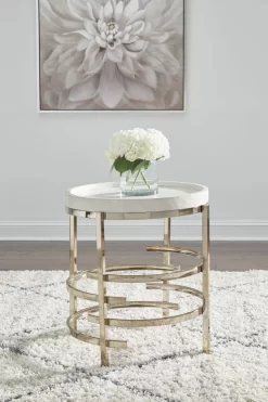 Signature Design By Ashley® Montiflyn White/Gold Round End Table -Furniture comprehensive store 1c079192 5540 4172 8cd6 873fa0252c73