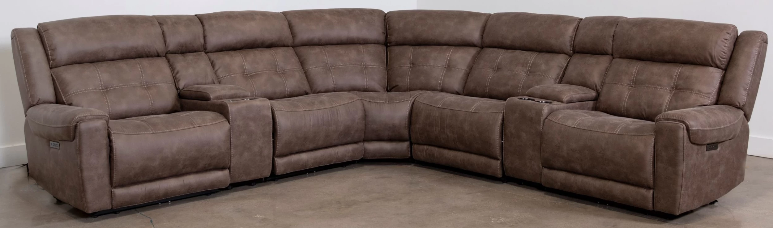 Man Wah Brown 7 Piece Taupe Power Reclining Sectional 1 Man Wah Brown 7 Piece Taupe Power Reclining Sectional