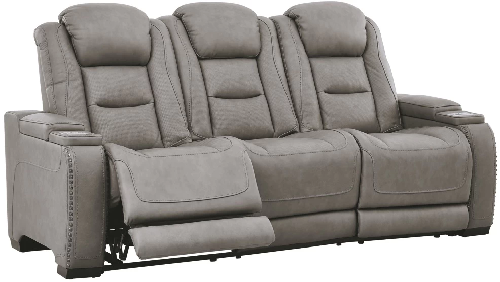 Signature Design By Ashley® The Man-Den Gray Leather Power Reclining Sofa With Adjustable Headrest 2 Signature Design By Ashley® The Man-Den Gray Leather Power Reclining Sofa With Adjustable Headrest - Image 2