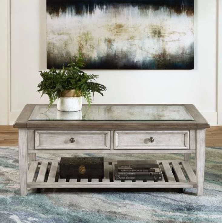 Liberty Heartland Antique White Ceiling Tile Cocktail Table 7 Liberty Heartland Antique White Ceiling Tile Cocktail Table - Image 7