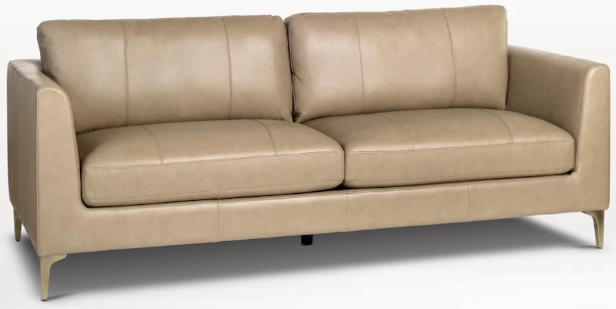 Alder & Tweed Furniture Company Milo Marbled Concrete/Light Antique Brass All Leather Sofa 1 Alder & Tweed Furniture Company Milo Marbled Concrete/Light Antique Brass All Leather Sofa