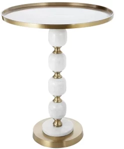 A & B Home Gold/White Round Side Table With Pebbled Stand