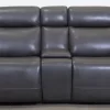 Man Wah Charcoal Leather Power Reclining Console Loveseat