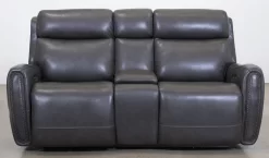 Man Wah Charcoal Leather Power Reclining Console Loveseat