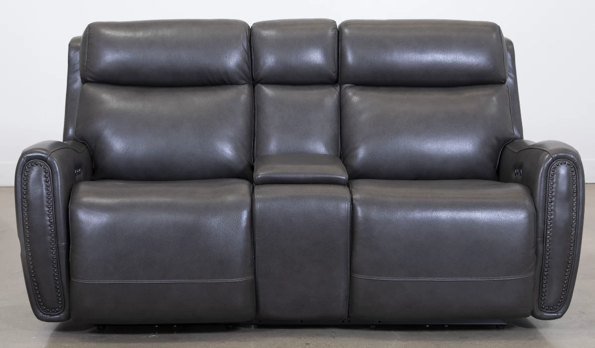 Man Wah Charcoal Leather Power Reclining Console Loveseat 1 Man Wah Charcoal Leather Power Reclining Console Loveseat