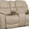 Flexsteel® Crew Pebble Power Reclining Loveseat With Console And Power Headrests And Lumbar