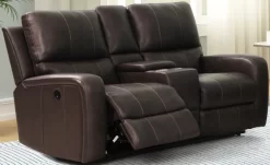 New Classic® Home Furnishings Linton Brown Leather Console Loveseat With Dual Recliners