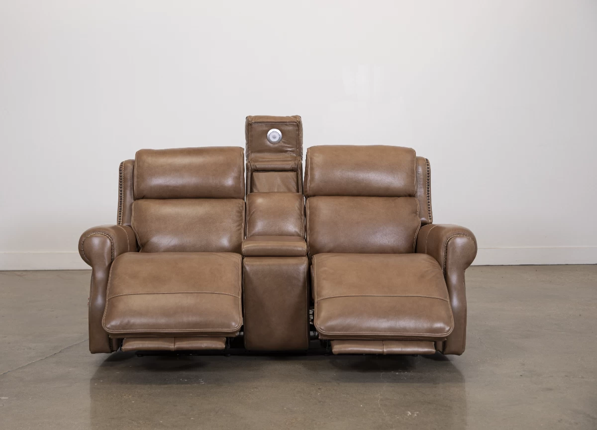 Man Wah Umber Leather Power Reclining Console Loveseat 5 Man Wah Umber Leather Power Reclining Console Loveseat - Image 5