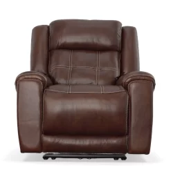 Man Wah Walnut Leather Power Recliner
