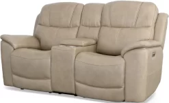 Flexsteel® Crew Pebble Power Reclining Loveseat With Console And Power Headrests And Lumbar -Furniture comprehensive store 43979999 2fc7 4506 8875 b5f1489a3f39
