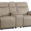 Man Wah Ivory Leather Power Zero Gravity Reclining Console Loveseat