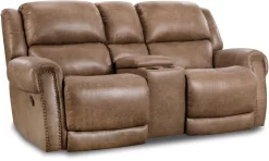 Homestretch Oak Reclining Rocker Loveseat With Console