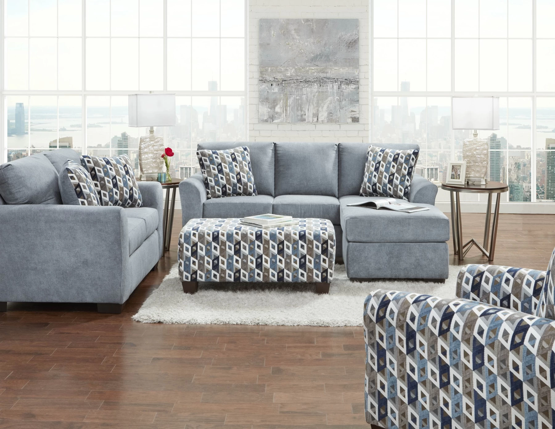Affordable Furniture Anna Blue/Grey Sofa And Chaise 3 Affordable Furniture Anna Blue/Grey Sofa And Chaise - Image 3