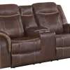 Elements International Carrera Brown Gliding Reclining Loveseat With Console