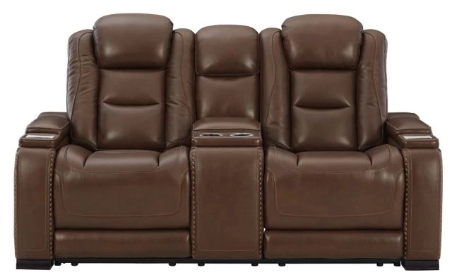 Signature Design By Ashley® The Man-Den Mahogany Leather Power Reclining Loveseat 2 Signature Design By Ashley® The Man-Den Mahogany Leather Power Reclining Loveseat - Image 2