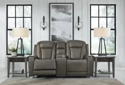 Signature Design By Ashley® Card Player Smoke Power Reclining Loveseat -Furniture comprehensive store 577c7770 d5b3 489b 9e3d f23b4f0b6c38