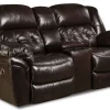 HomeStretch Brown Leather Reclining Console Loveseat