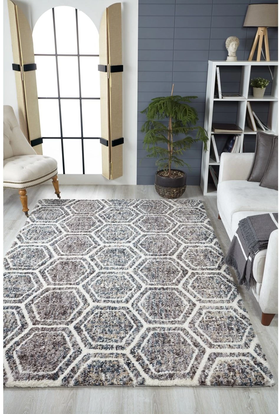 KAS Rugs Bungalow Grey/Teal 9'x13' Area Rug 5 KAS Rugs Bungalow Grey/Teal 9'x13' Area Rug - Image 5