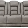 Signature Design By Ashley® The Man-Den Gray Leather Power Reclining Sofa With Adjustable Headrest
