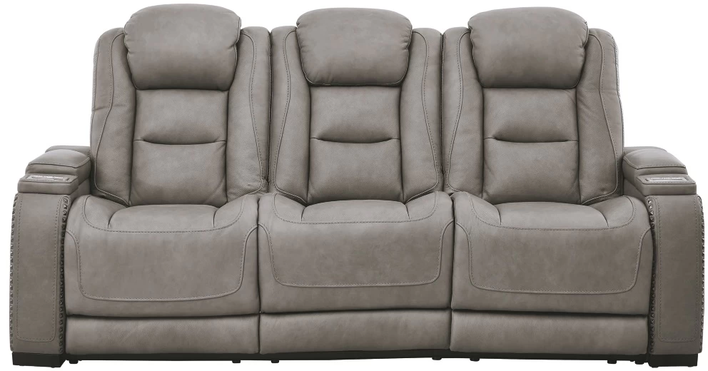 Signature Design By Ashley® The Man-Den Gray Leather Power Reclining Sofa With Adjustable Headrest 1 Signature Design By Ashley® The Man-Den Gray Leather Power Reclining Sofa With Adjustable Headrest