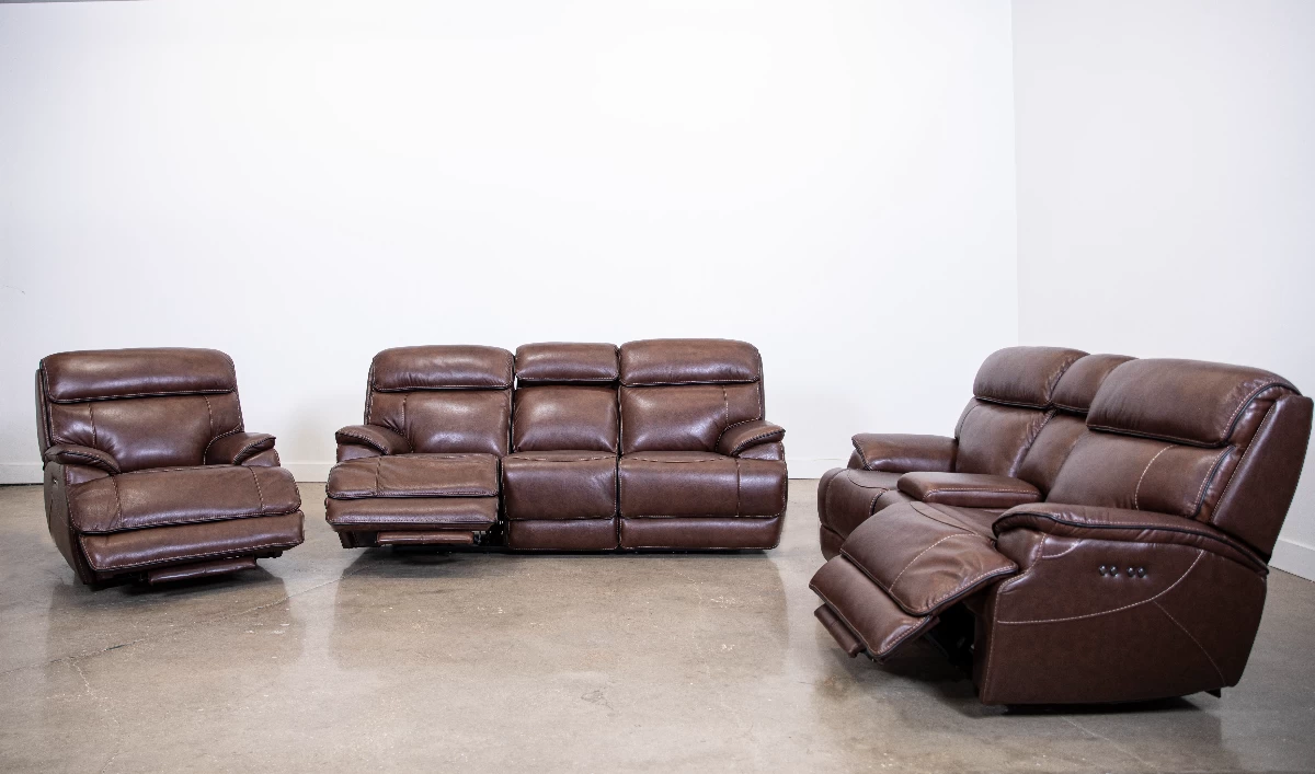 Man Wah Walnut Leather Power Reclining Console Loveseat 10 Man Wah Walnut Leather Power Reclining Console Loveseat - Image 10