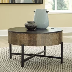Signature Design By Ashley® Nashbryn Gray/Brown Round Coffee Table -Furniture comprehensive store 665fb58e 25db 4f16 8d34 494f43c353bd