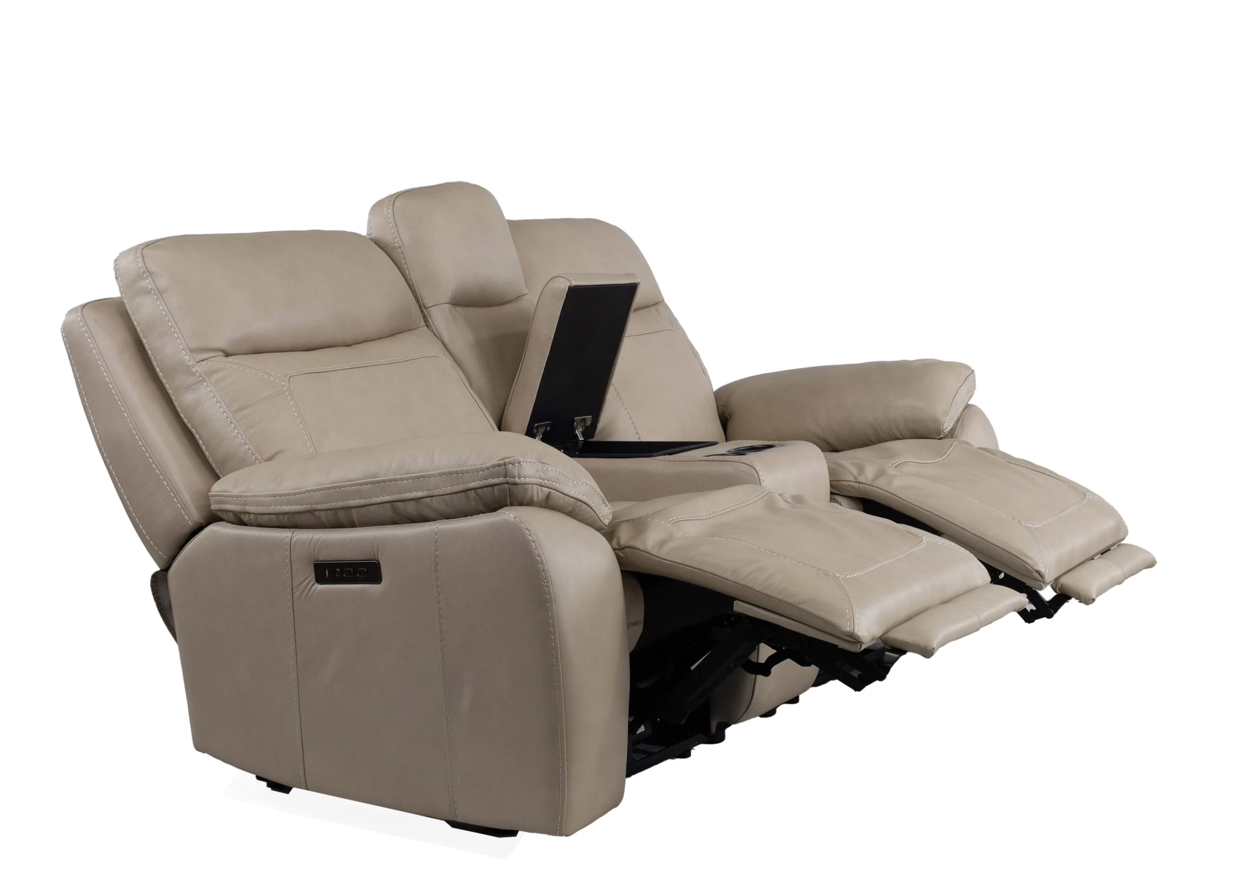 Man Wah Ivory Leather Power Zero Gravity Reclining Console Loveseat 10 Man Wah Ivory Leather Power Zero Gravity Reclining Console Loveseat - Image 10
