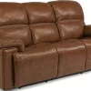 Flexsteel® Fenwick Brown Leather Power Reclining Sofa With Power Headrests