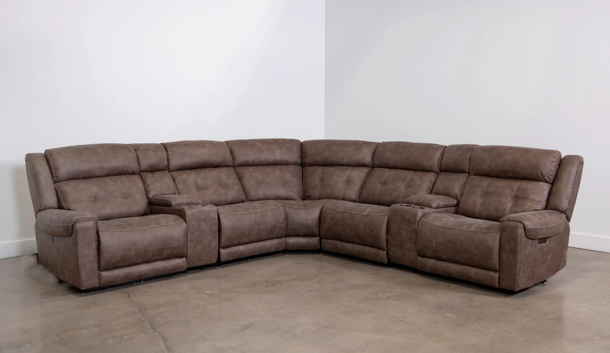Man Wah Brown 7 Piece Taupe Power Reclining Sectional 2 Man Wah Brown 7 Piece Taupe Power Reclining Sectional - Image 2