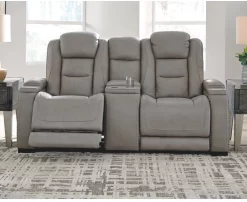 Signature Design By Ashley® The Man-Den Gray Leather Power Reclining Loveseat With Adjustable Headrest -Furniture comprehensive store 6cf6fc99 9605 4e02 bb49 4e6aff12ab08