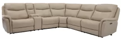 Man Wah Taupe 6 Piece Power Reclining Leather Sectional