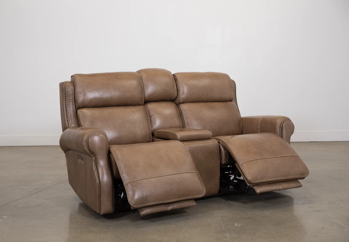 Man Wah Umber Leather Power Reclining Console Loveseat 2 Man Wah Umber Leather Power Reclining Console Loveseat - Image 2