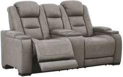 Signature Design By Ashley® The Man-Den Gray Leather Power Reclining Loveseat With Adjustable Headrest -Furniture comprehensive store 74fa019f e067 4548 aec8 178bc2f1b05c