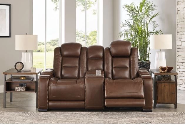 Signature Design By Ashley® The Man-Den Mahogany Leather Power Reclining Loveseat 4 Signature Design By Ashley® The Man-Den Mahogany Leather Power Reclining Loveseat - Image 4