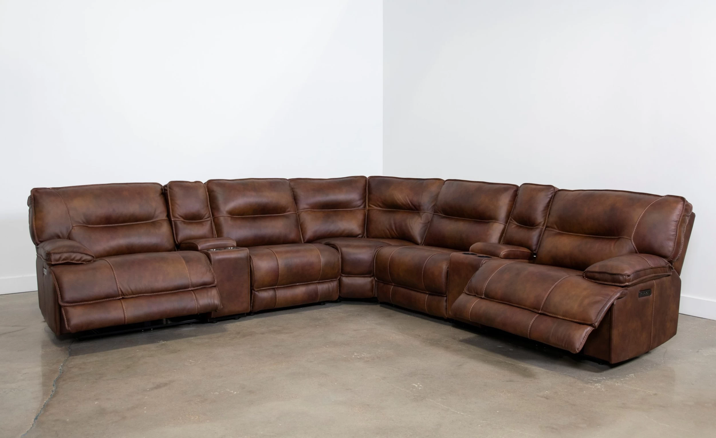 Man Wah Brown 7 Piece Brown Leather Power Reclining Sectional 2 Man Wah Brown 7 Piece Brown Leather Power Reclining Sectional - Image 2