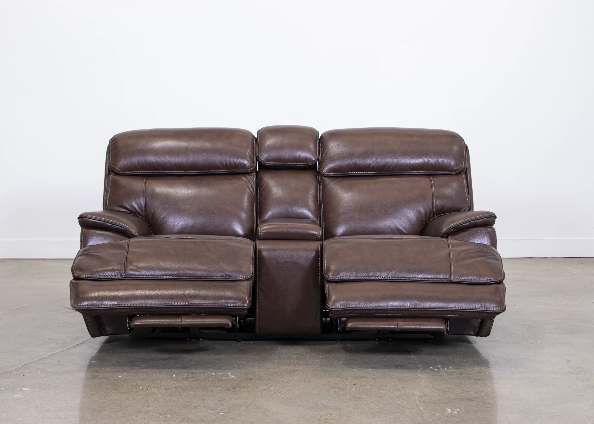 Man Wah Walnut Leather Power Reclining Console Loveseat 5 Man Wah Walnut Leather Power Reclining Console Loveseat - Image 5