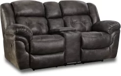 HomeStretch Denali Charcoal Reclining Loveseat With Console
