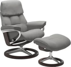 Stressless® By Ekornes® Ruby Silver Grey Large All Leather Recliner With Footstool