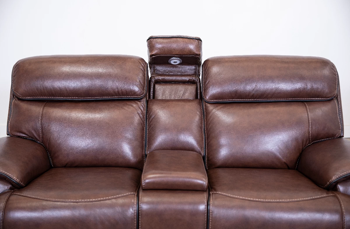 Man Wah Walnut Leather Power Reclining Console Loveseat 6 Man Wah Walnut Leather Power Reclining Console Loveseat - Image 6