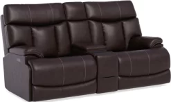 Flexsteel® Clive Brown Power Reclining Loveseat With Console And Power Headrests And Lumbar