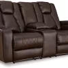 Signature Design By Ashley® Mancin Chocolate Reclining Loveseat With Console