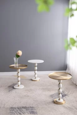 A & B Home Gold/White Round Side Table With Pebbled Stand -Furniture comprehensive store 8978dce4 319c 446d a0d9 d03da72e0ba4