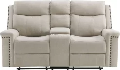 Elements International Ingram Hammertime Cream Motion Loveseat With Console